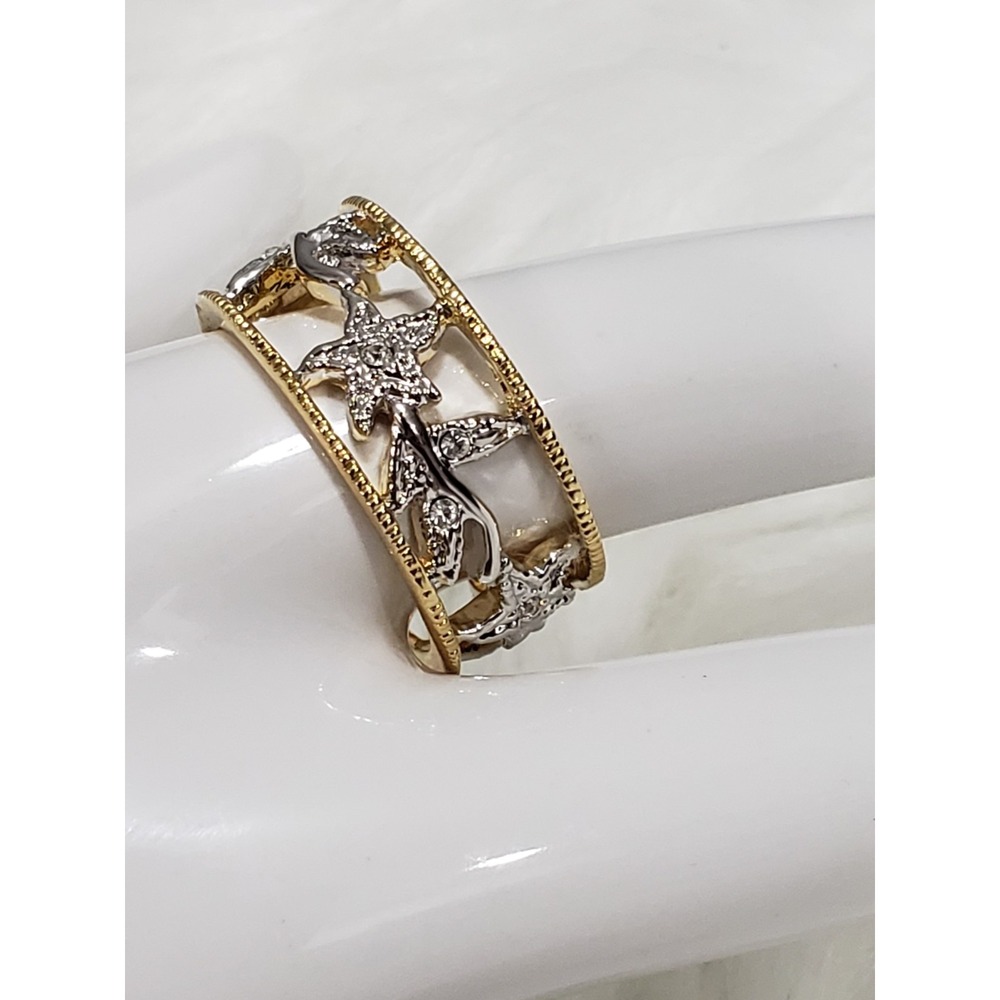 SIZE 9 Vintage Two Tone STAR pave crystal silver tone ring celestial shooting